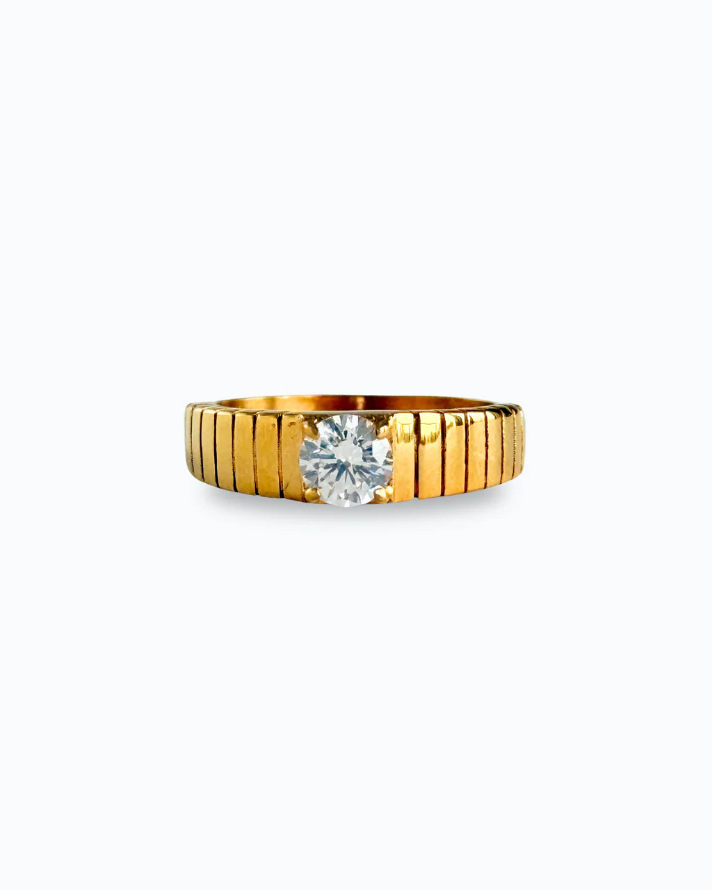 Demi-Fine 18K Gold Plated Croissant Brilliant Cut White Stone Ring