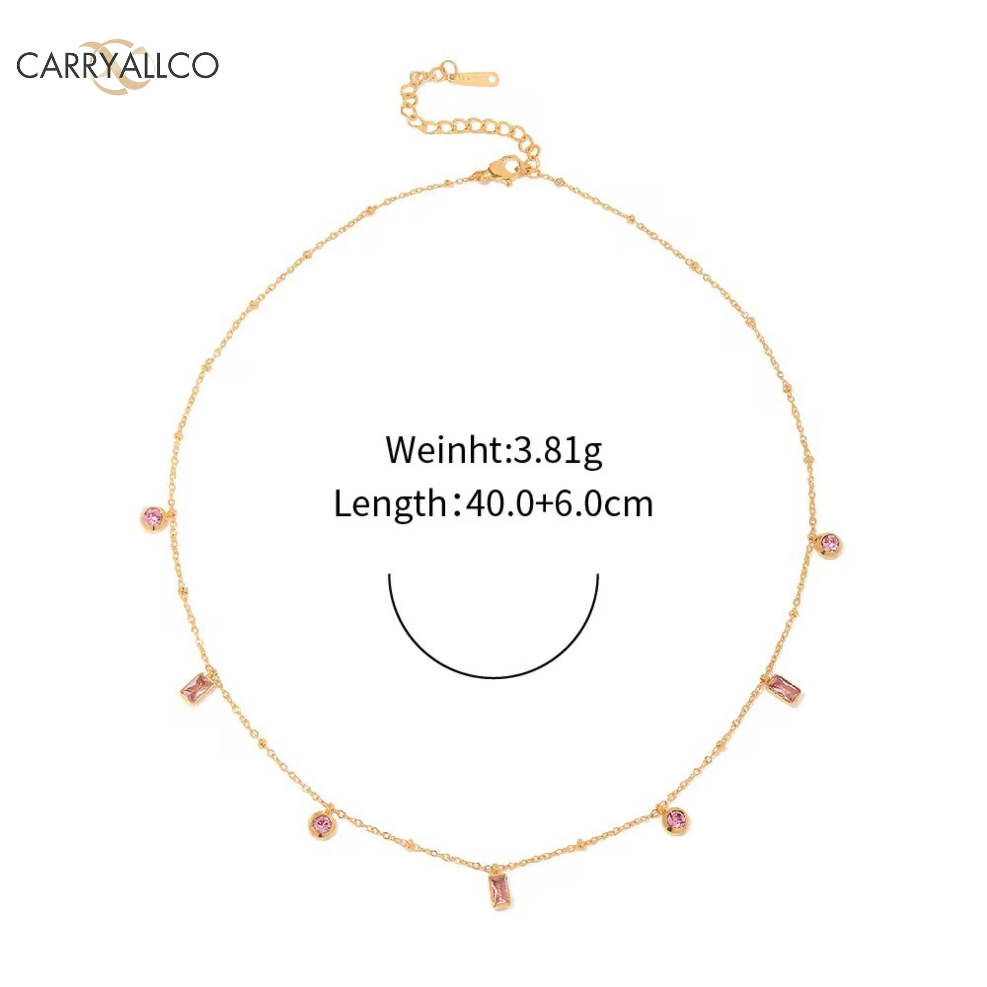 18K Gold Plated Pink Stone Dainty Necklace Set