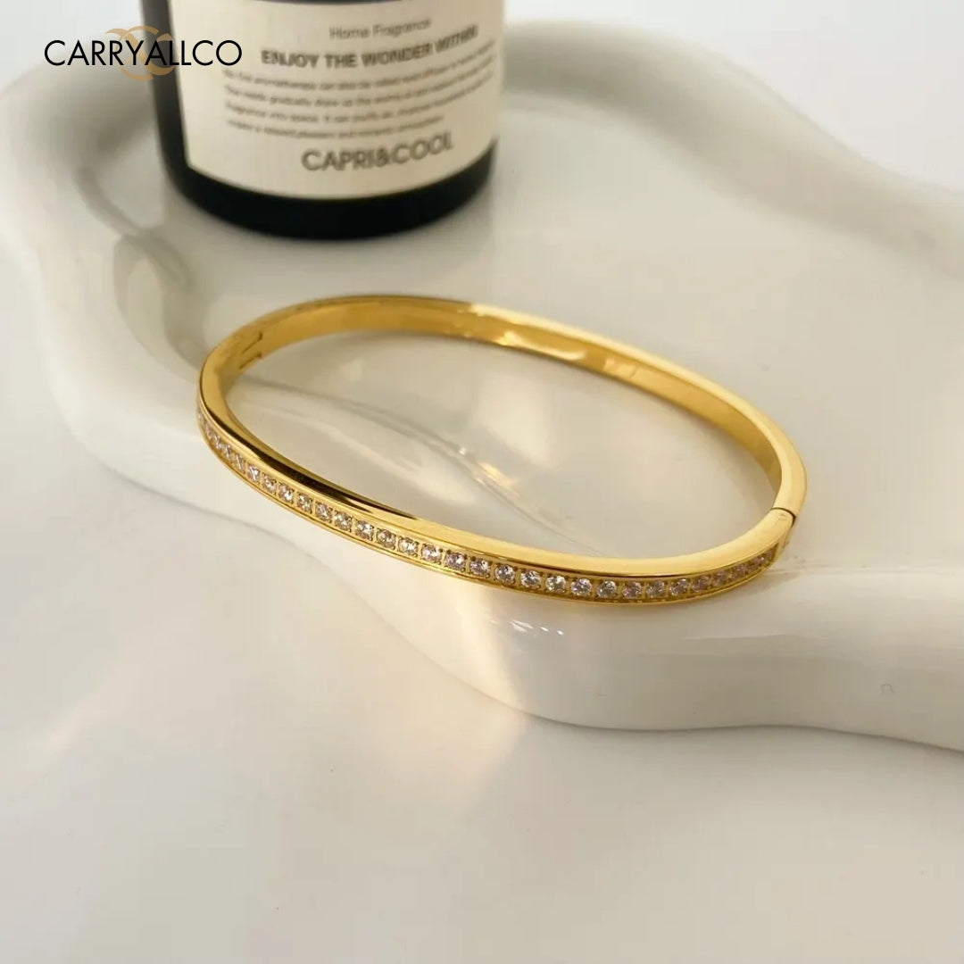 18K Gold-Plated Brilliant Cut Stone Titanium Steel Bracelet
