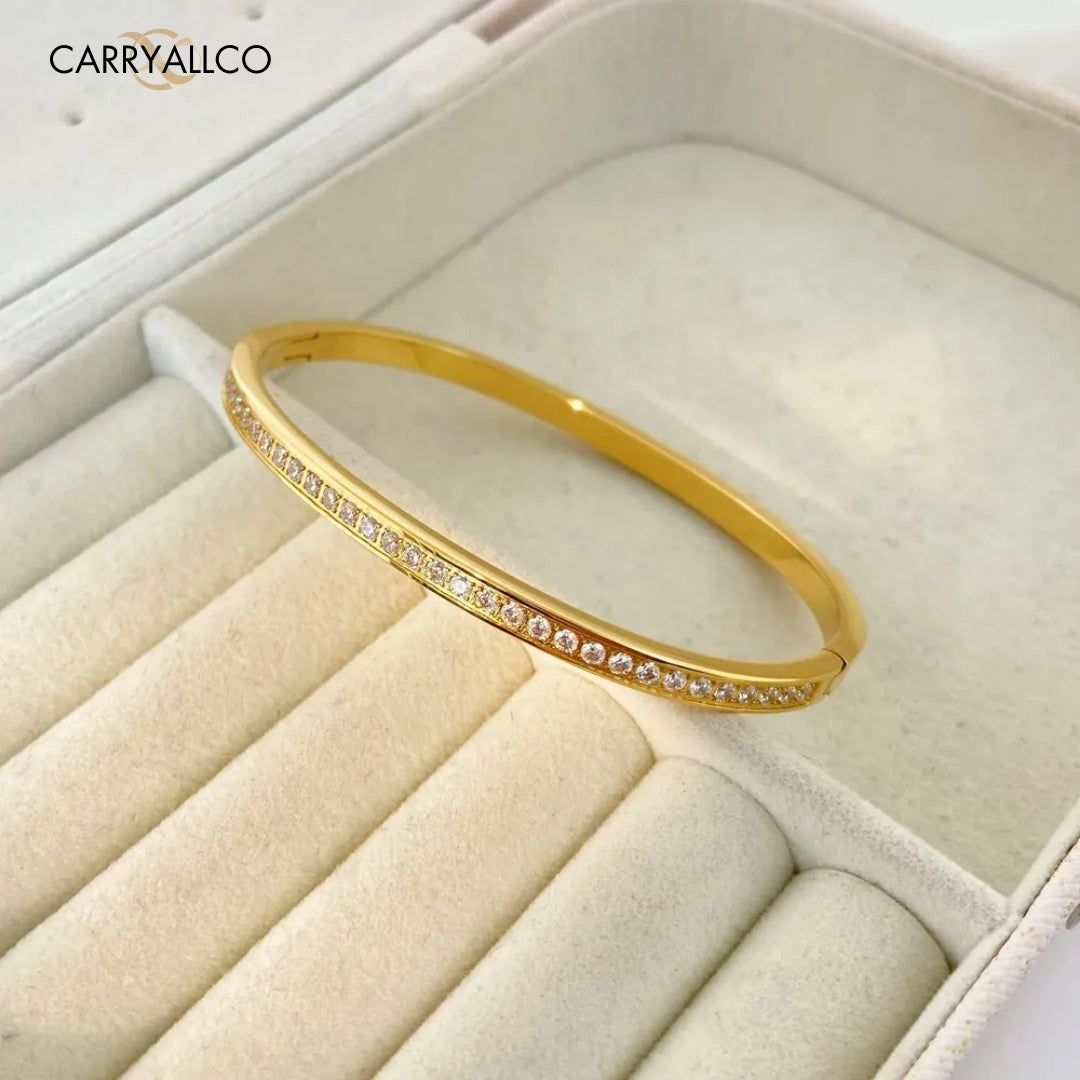 18K Gold-Plated Brilliant Cut Stone Titanium Steel Bracelet