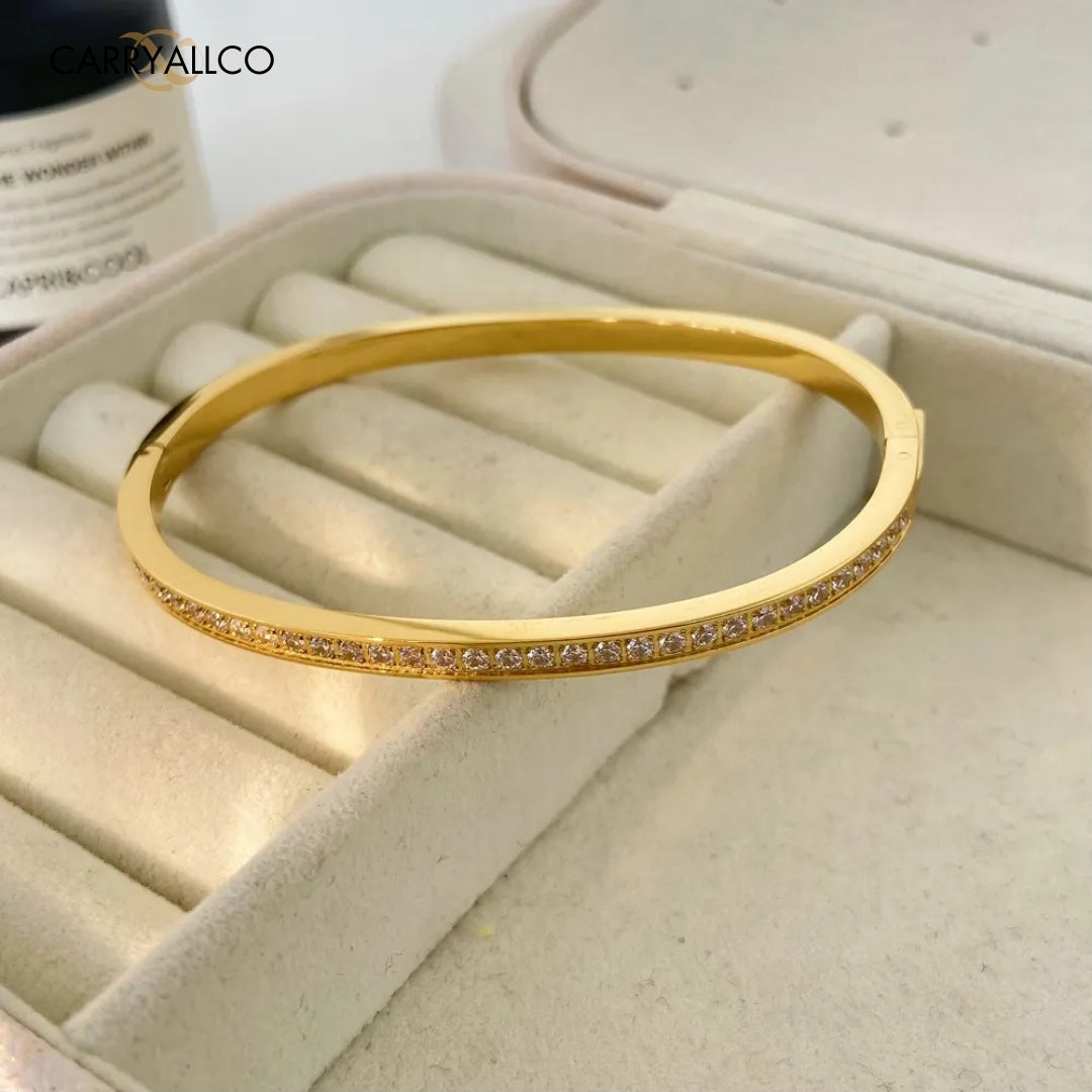 18K Gold-Plated Brilliant Cut Stone Titanium Steel Bracelet