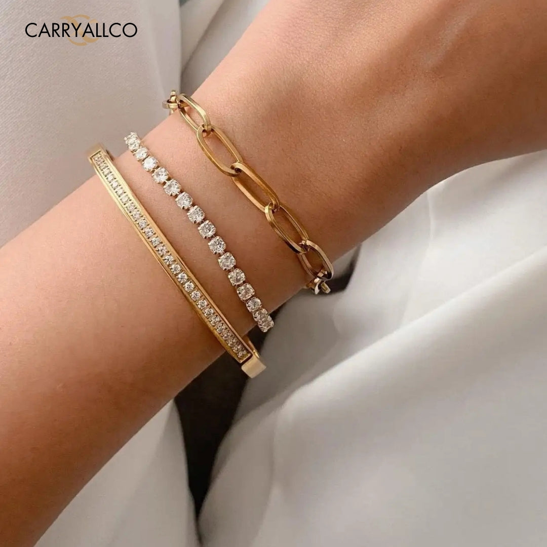 18K Gold-Plated Brilliant Cut Stone Titanium Steel Bracelet