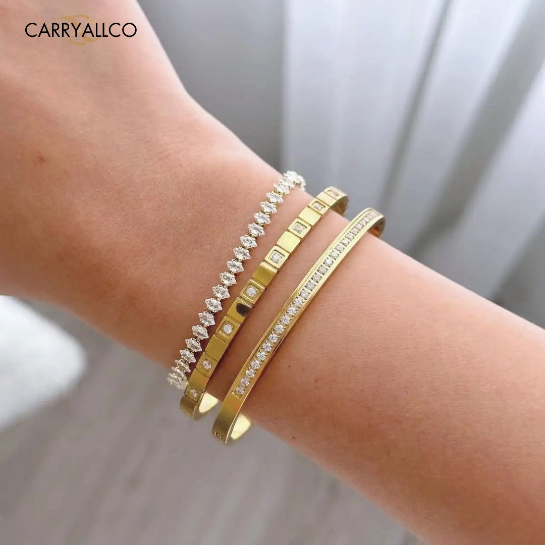 18K Gold-Plated Brilliant Cut Stone Titanium Steel Bracelet