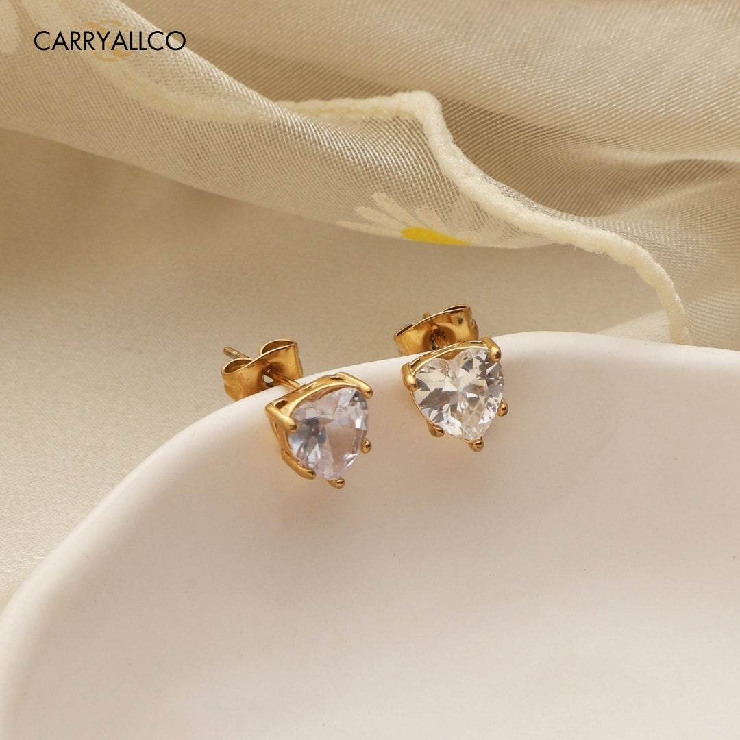 Carryallco 18K Gold-Plated White Heart Crystal Necklace & Earring Set