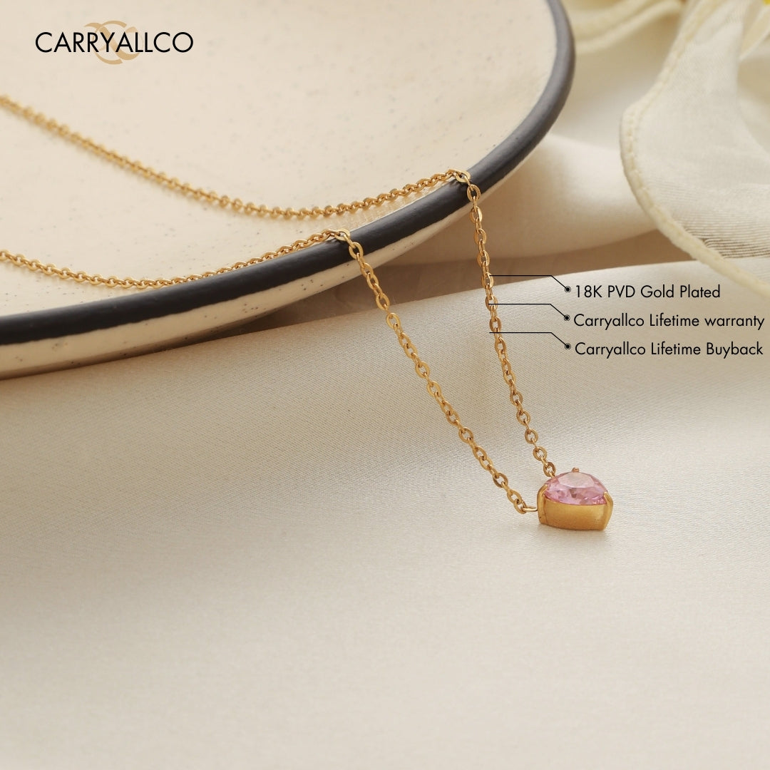 18K Gold-Plated Pink Heart Crystal Necklace & Earring Set Carryallco