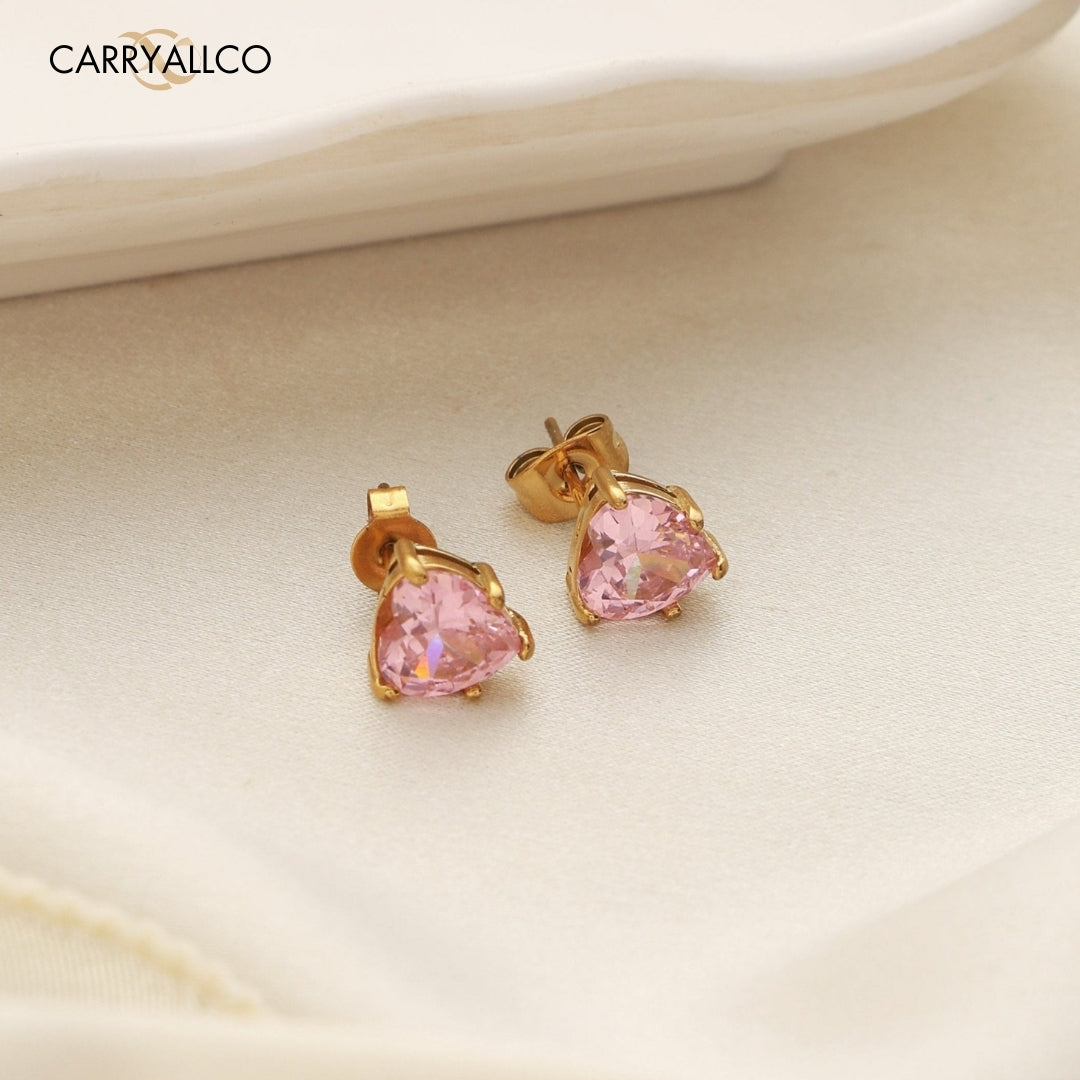 18K Gold-Plated Pink Heart Crystal Necklace & Earring Set Carryallco