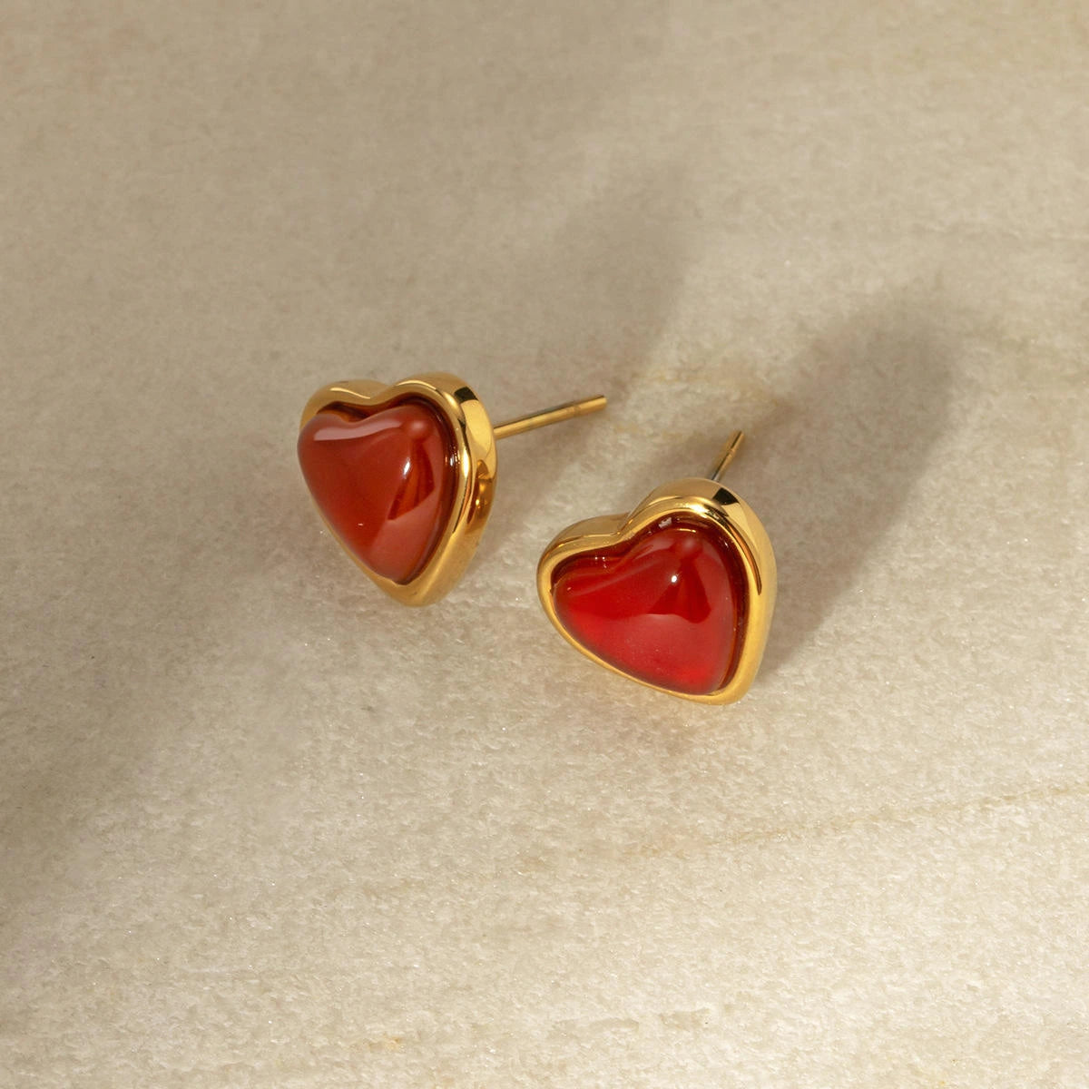 18K Gold-Plated Red Agate Heart & Pearl Jewelry Set