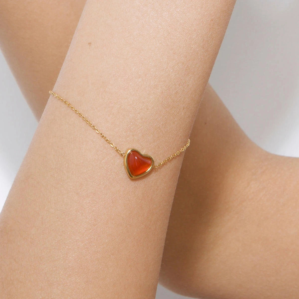 18K Gold-Plated Red Agate Heart & Pearl Jewelry Set