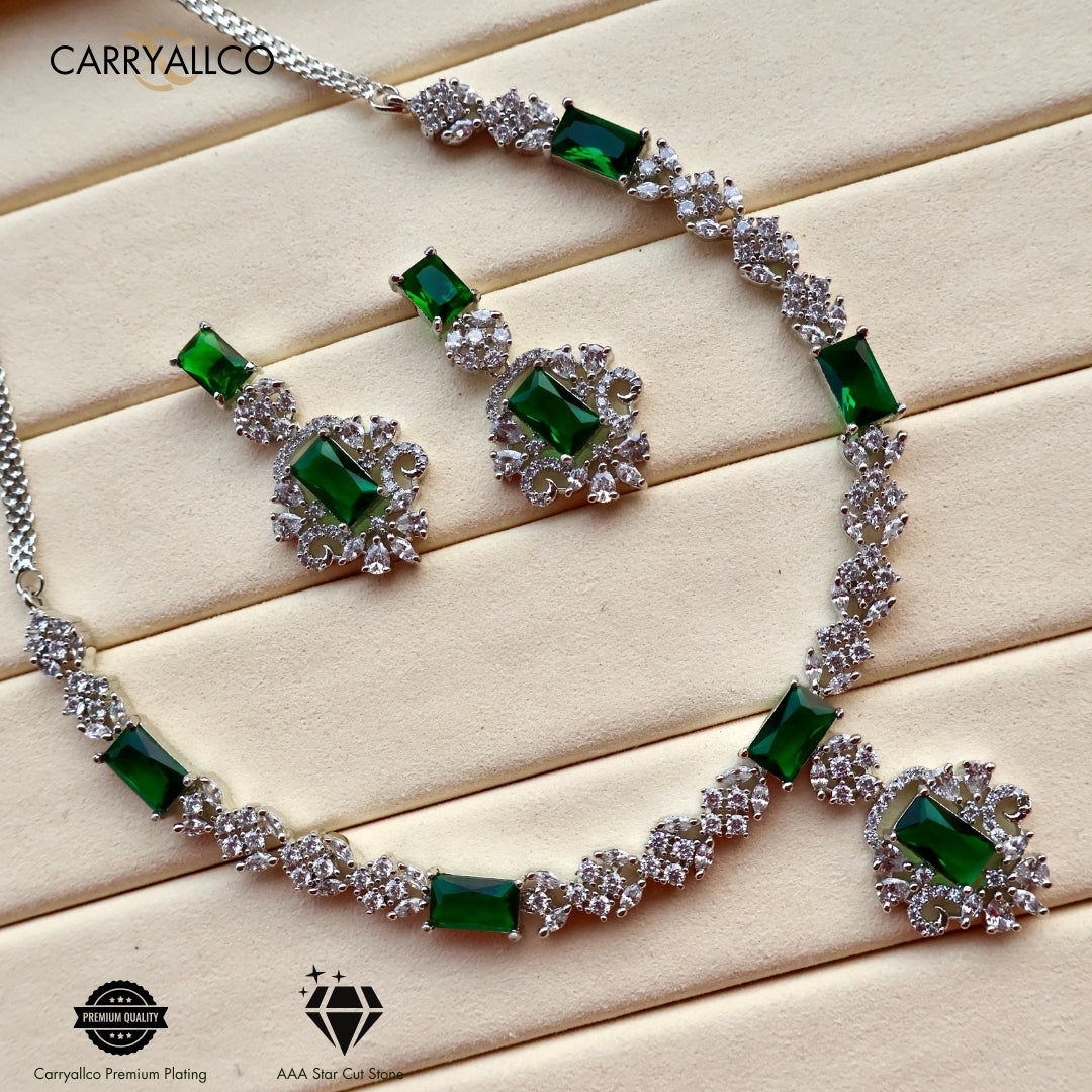 Carryallco Emerald Muse American Diamond Necklace Set