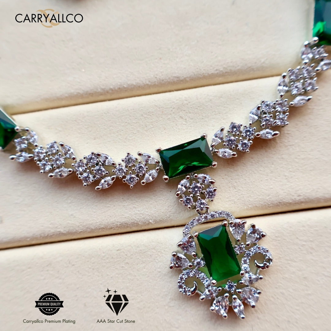Carryallco Emerald Muse American Diamond Necklace Set