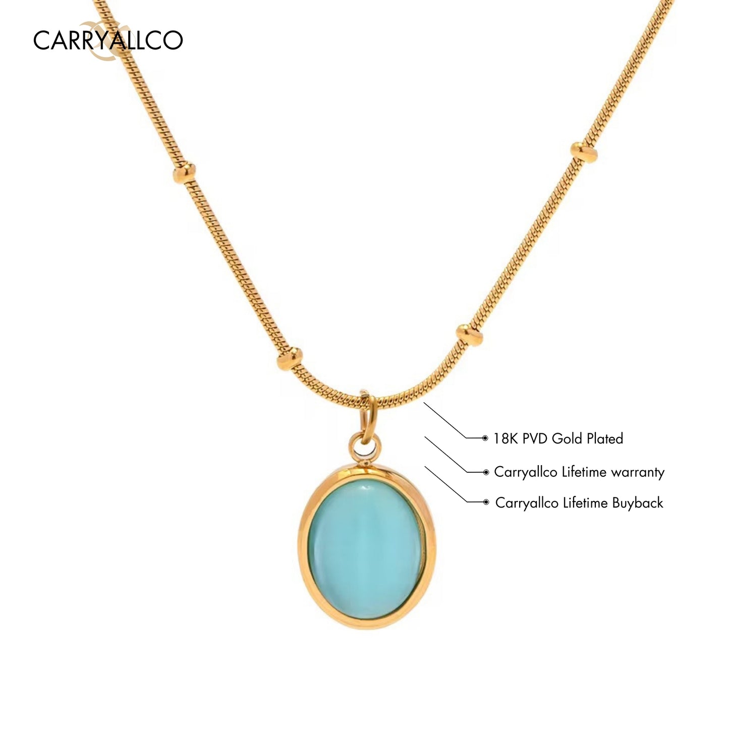 Carryallco 18K Gold Bead Chain Blue Stone Necklace