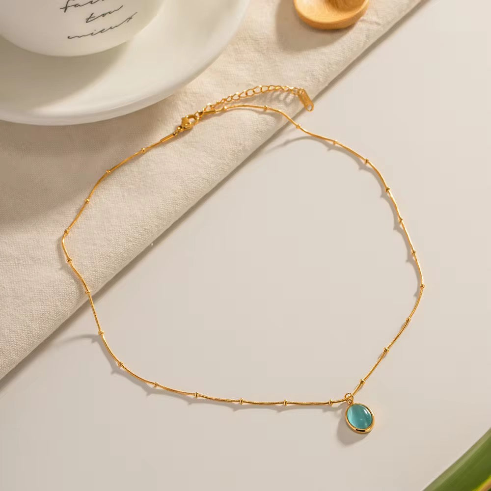 Carryallco 18K Gold Bead Chain Blue Stone Necklace