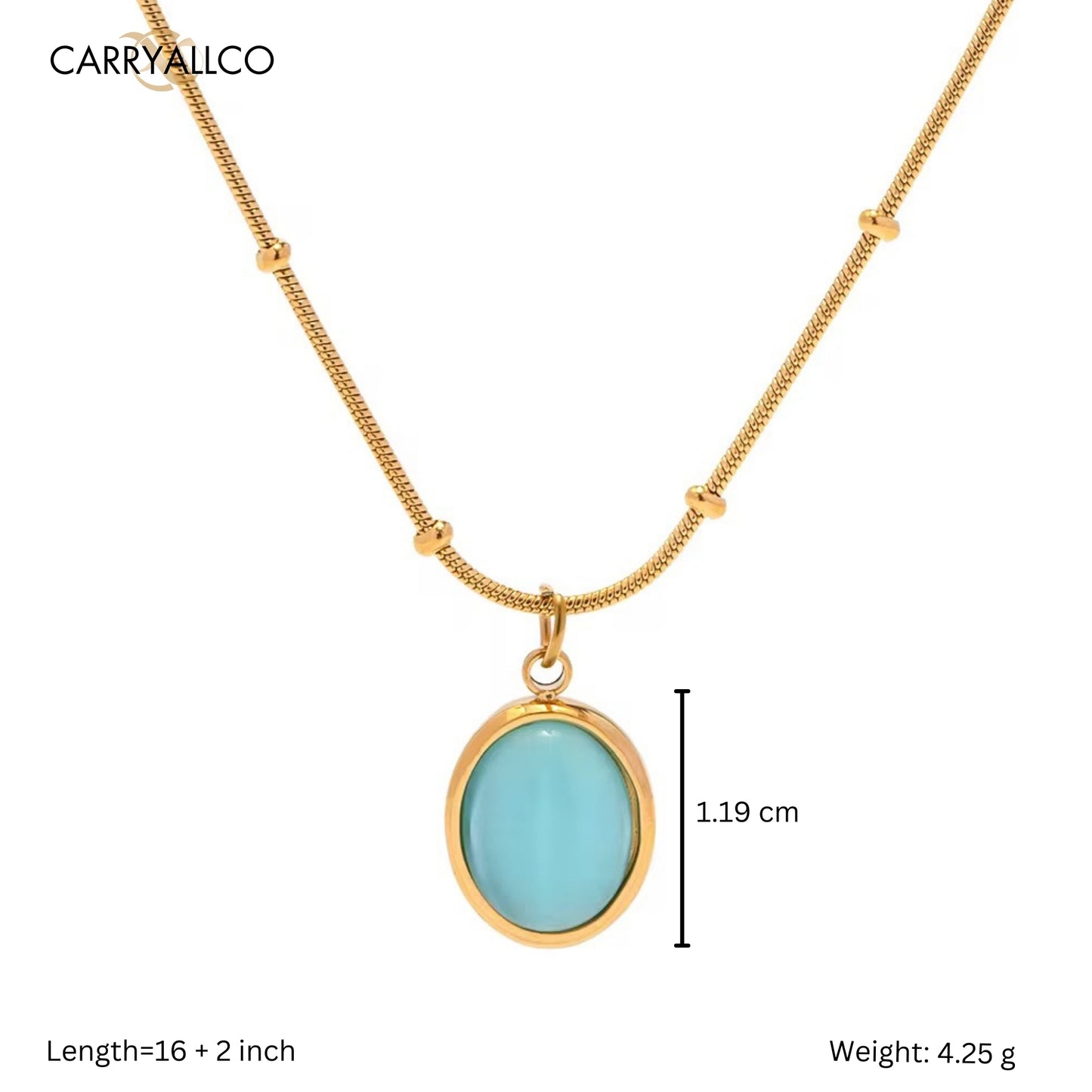 Carryallco 18K Gold Bead Chain Blue Stone Necklace