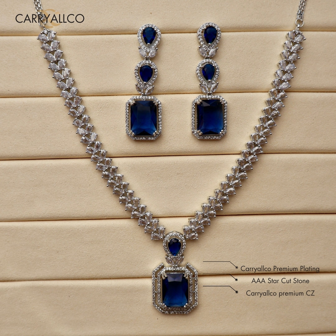 Carryallco Sapphire Square American Diamond Luxe Necklace Set