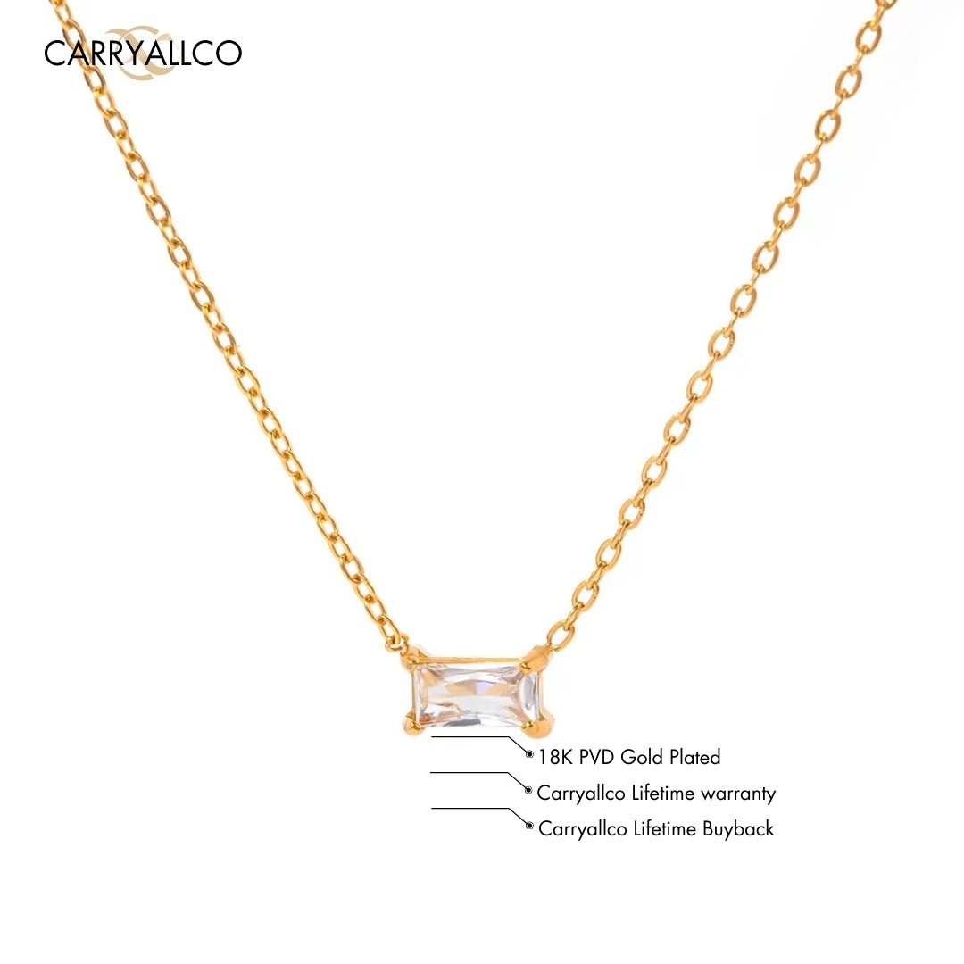 Dainty 18K Gold-Plated Rectangle Brilliant Cut Stone Necklace Carryallco