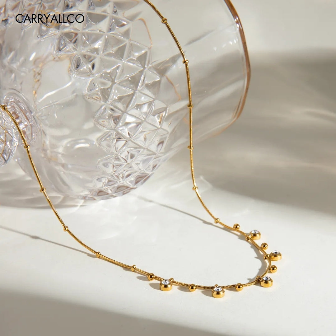 Dainty 18K Gold Plated Brilliant Cut Stone Charm Necklace