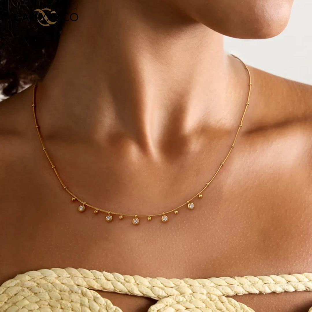 Dainty 18K Gold Plated Brilliant Cut Stone Charm Necklace