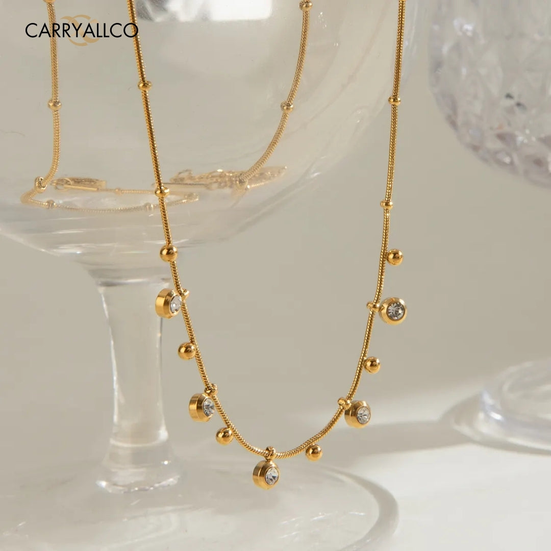 Dainty 18K Gold Plated Brilliant Cut Stone Charm Necklace