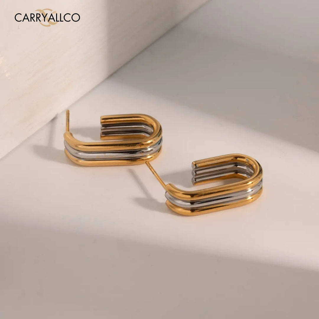 Geometric 18K Gold-Plated Triple Hoop Earrings