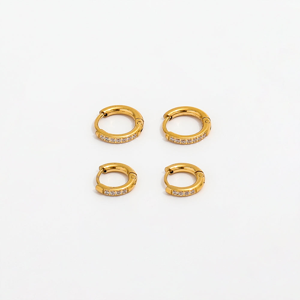 Stone Set Zircon Huggie Earrings – 18K Gold Plated Carryallco