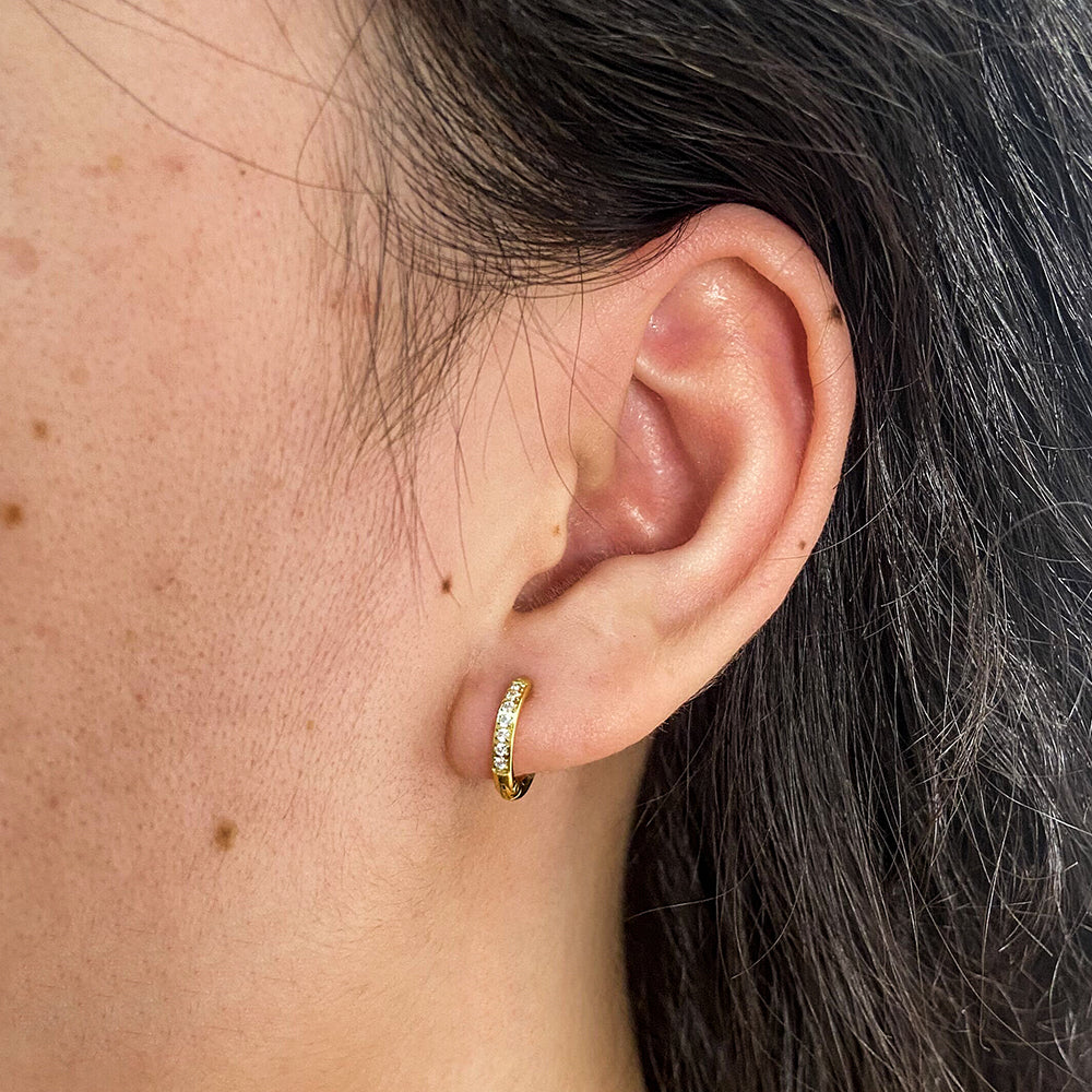 Stone Set Zircon Huggie Earrings – 18K Gold Plated Carryallco
