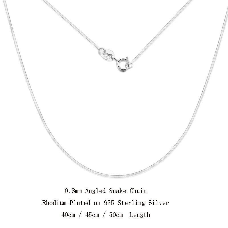 Silver snake chain necklace on a white background