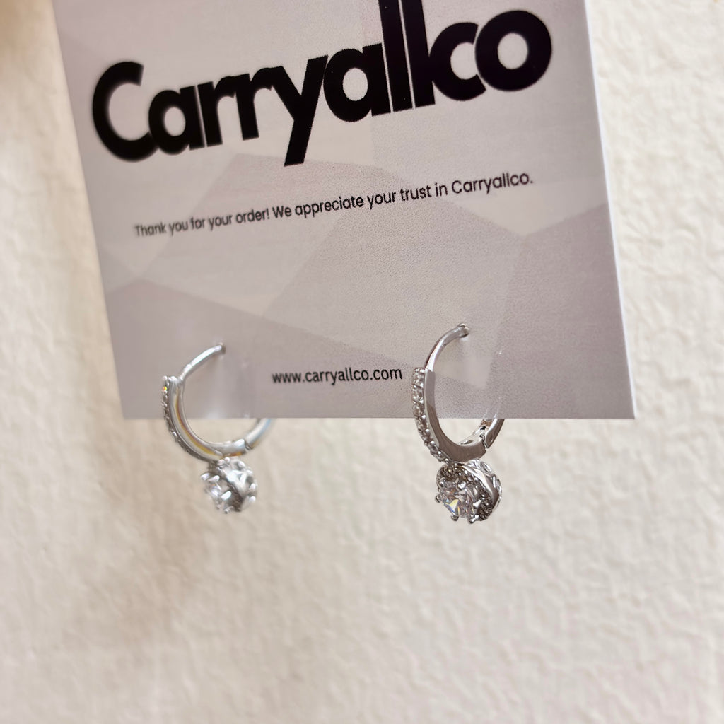 925 Sterling Silver Round Solitaire Hoop Earrings | Brilliant Cut Stone