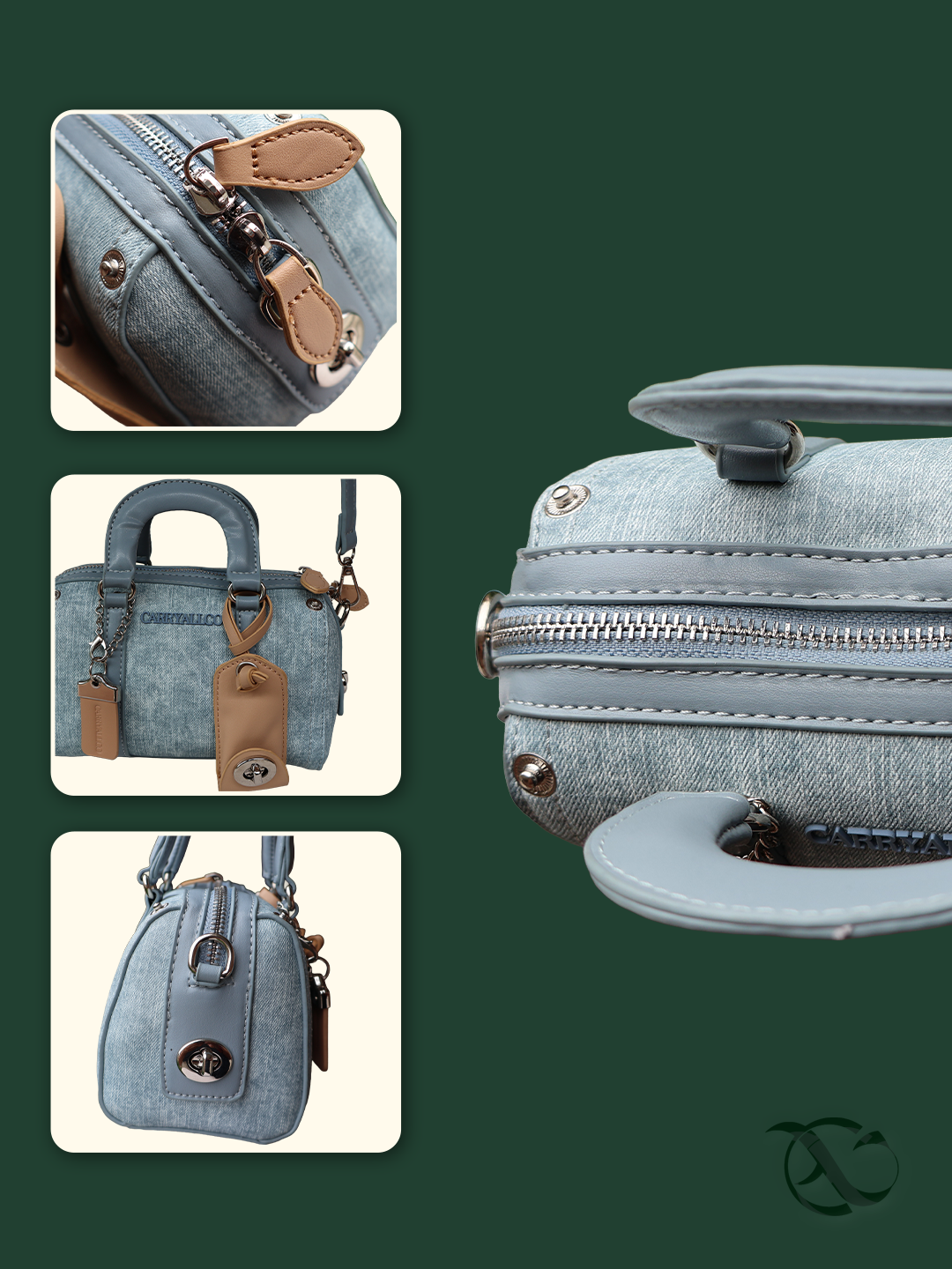 Celeste Boston Bag – Denim Blue Vegan Leather