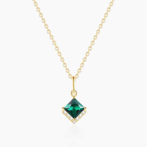 14K Gold Plated Emerald Green Gemstone Pendant Necklace