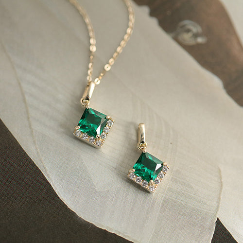 14K Gold Plated Emerald Green Gemstone Pendant Necklace