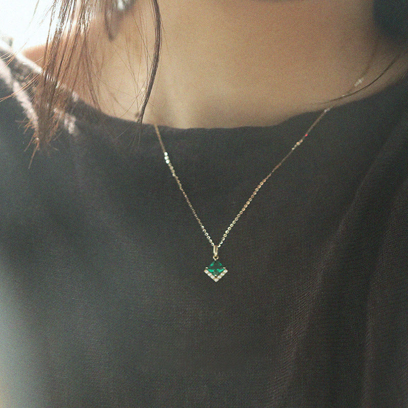 14K Gold Plated Emerald Green Gemstone Pendant Necklace
