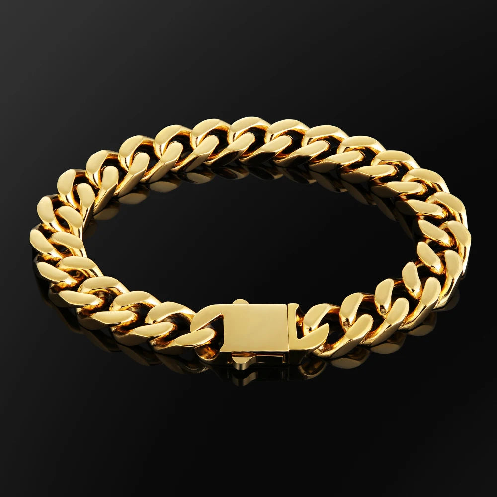 Gold chain bracelet on a black background