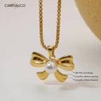 18K Gold Plated Aurora Pearl Bow Pendant – Demi-Fine