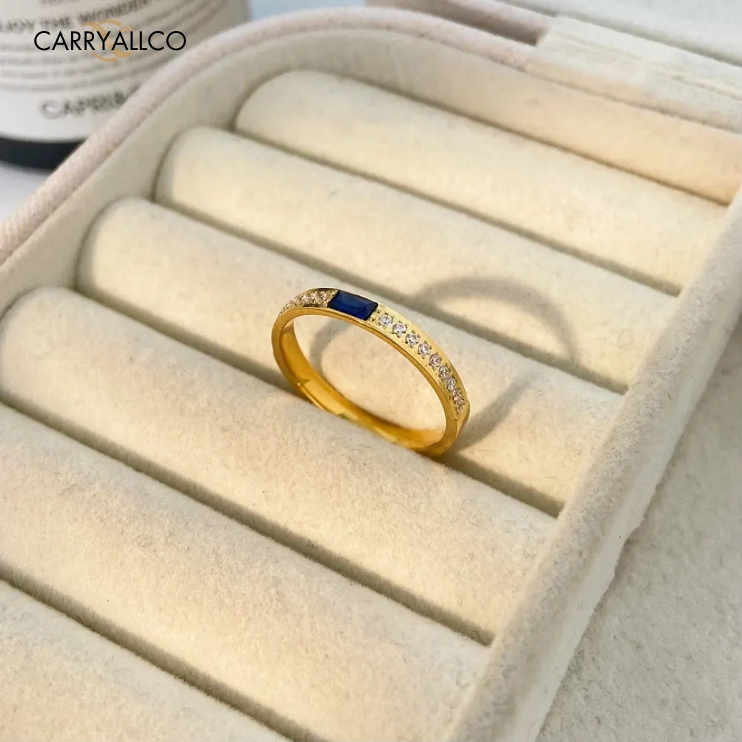 18K Gold-Plated Blue Zircon Half-Circle Ring Carryallco