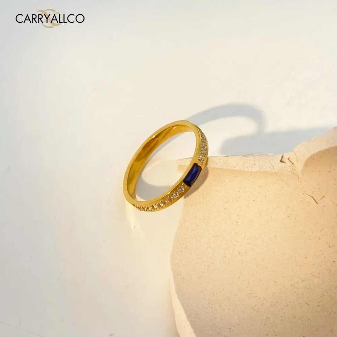 18K Gold-Plated Blue Zircon Half-Circle Ring Carryallco