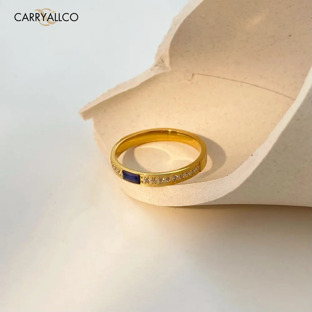 18K Gold-Plated Blue Zircon Half-Circle Ring Carryallco