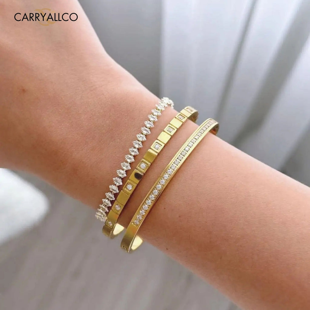 18K Gold-Plated Brilliant Cut Stone Titanium Steel Bracelet Carryallco
