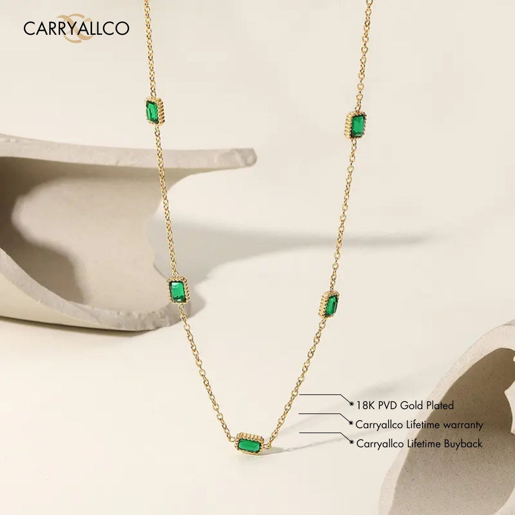 18K Gold-Plated Emerald Brilliant Cut Stone Necklace Carryallco