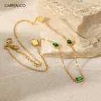 18K Gold-Plated Emerald Brilliant Cut Stone Necklace Carryallco