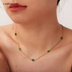 18K Gold-Plated Emerald Brilliant Cut Stone Necklace Carryallco