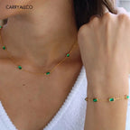 18K Gold-Plated Emerald Brilliant Cut Stone Necklace Carryallco