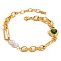 18K Gold Plated Freshwater Pearl & Green Heart Bracelet Carryallco