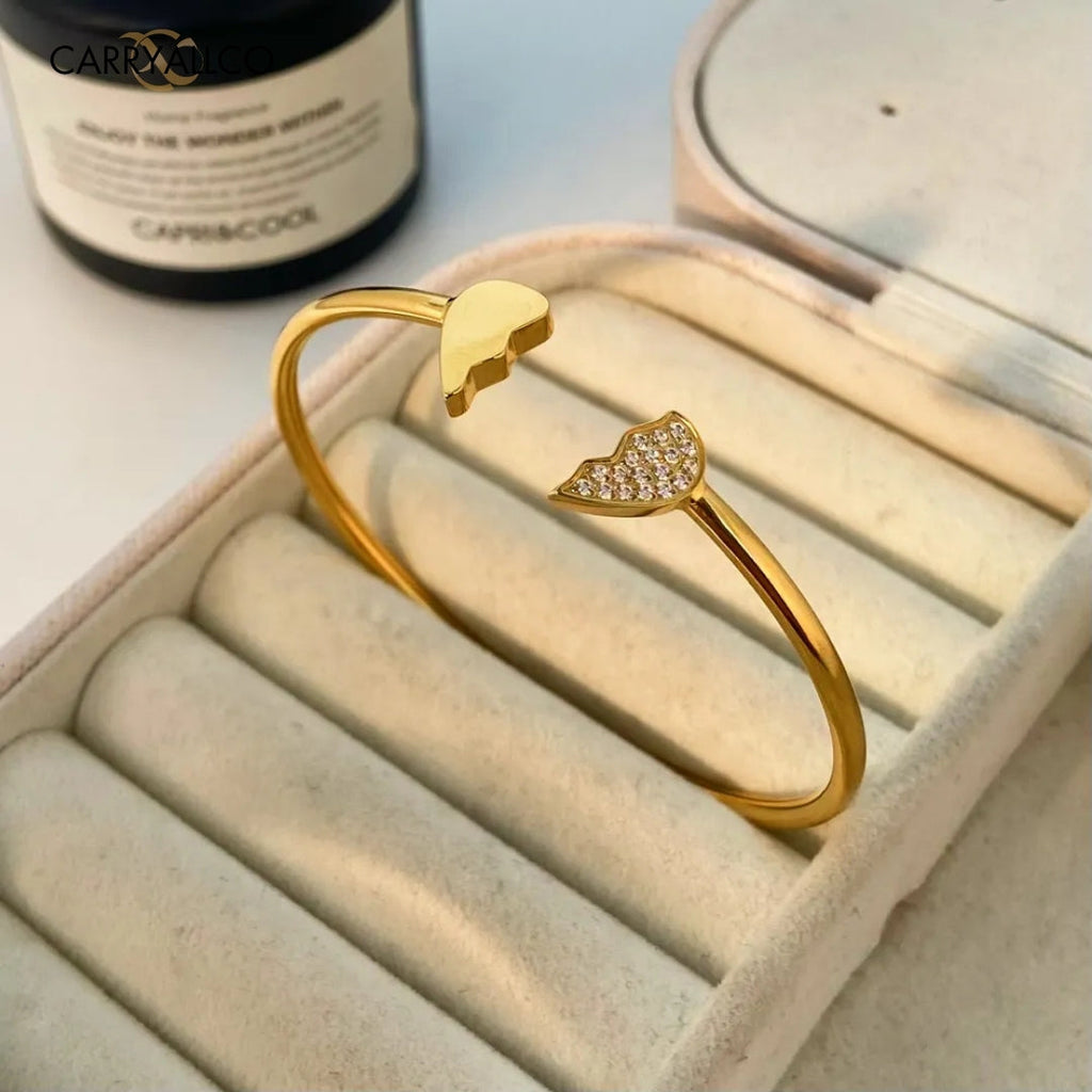 18K Gold-Plated Geometric Zircon Open Cuff Bracelet Carryallco