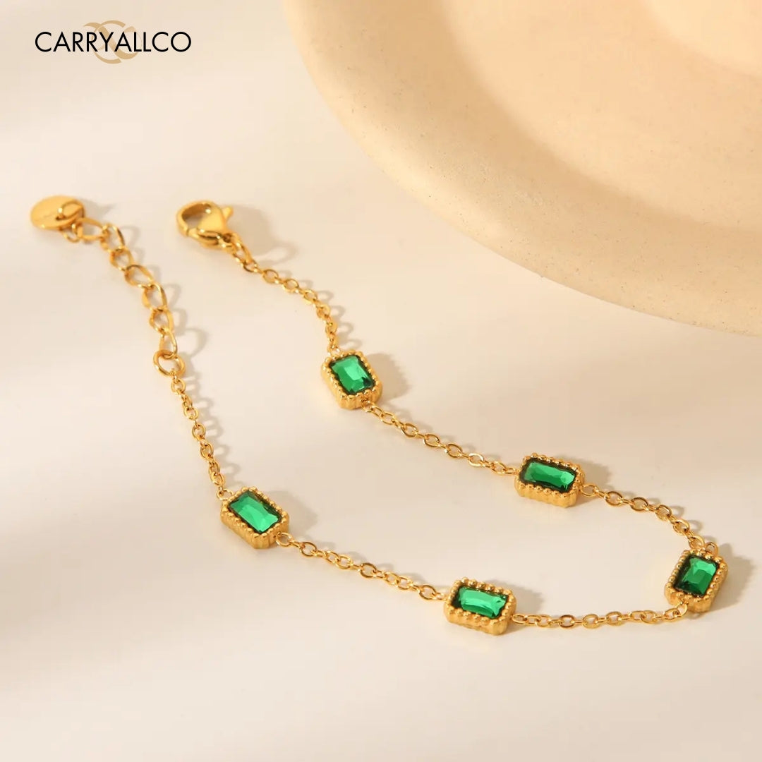 18K Gold-Plated Green Square Zircon Bracelet Carryallco