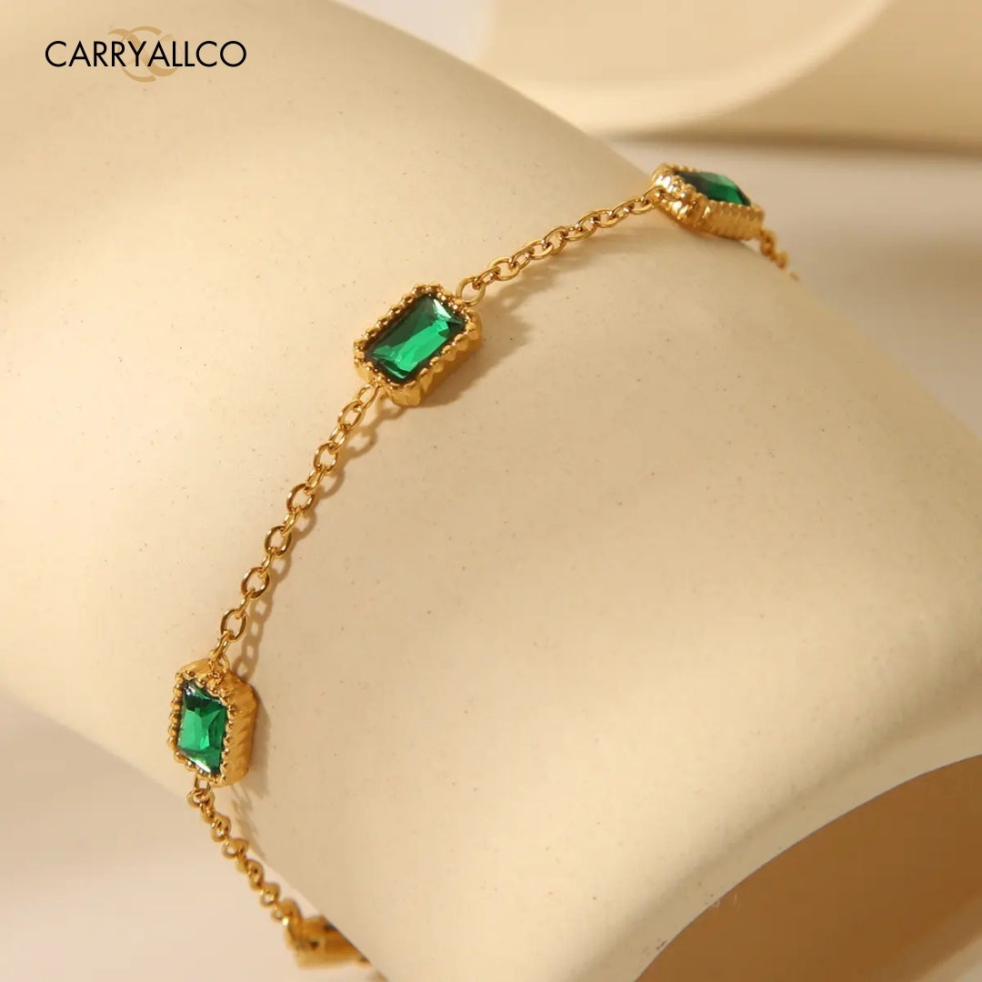 18K Gold-Plated Green Square Zircon Bracelet Carryallco