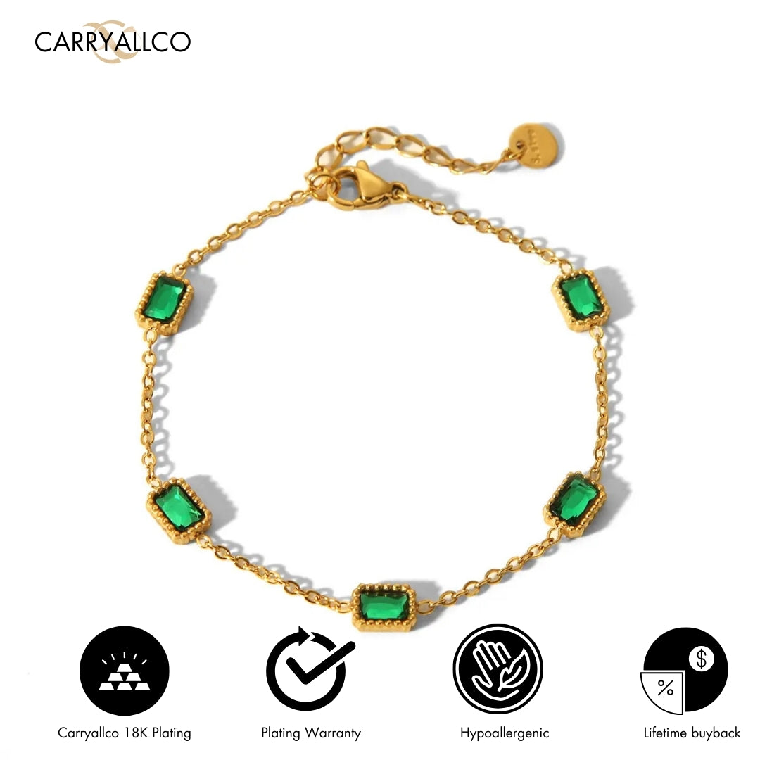 18K Gold-Plated Green Square Zircon Bracelet Carryallco