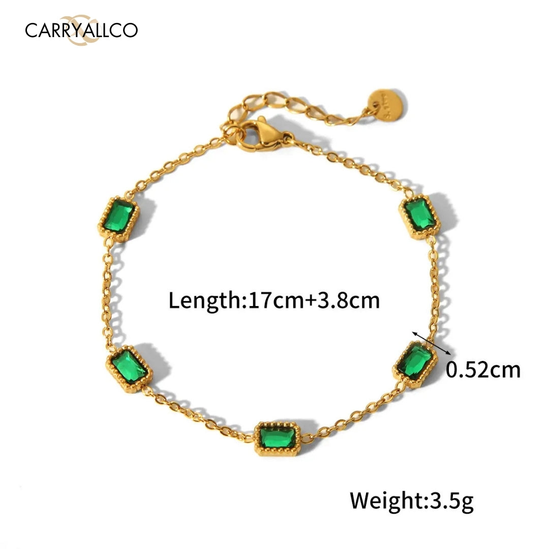 18K Gold-Plated Green Square Zircon Bracelet Carryallco
