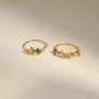 18K Gold Plated Green Stone Square Ring Set - CARRYALLCO