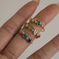 18K Gold Plated Green Stone Square Ring Set - CARRYALLCO