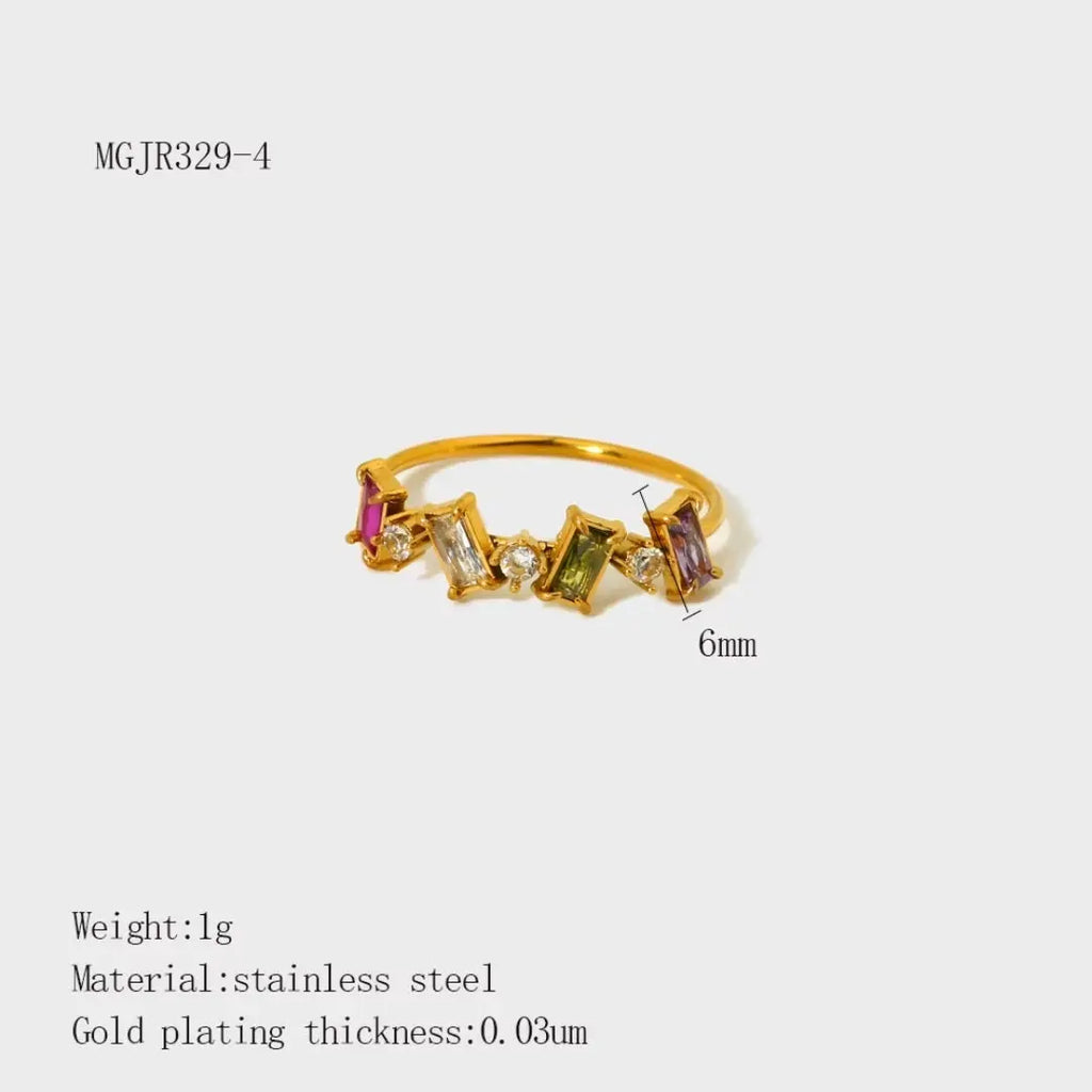 18K Gold Plated Green Stone Square Ring Set - CARRYALLCO